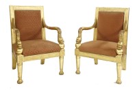 Lot 594 - A pair of gilt armchairs