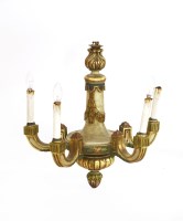 Lot 599 - A painted and gilt five-branch chandelier