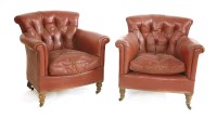 Lot 609 - A pair of Victorian crimson leather armchairs