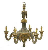 Lot 619 - A green painted and gilt six-branch chandelier