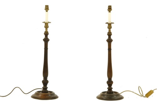 Lot 348 - A pair of George III-style mahogany and gilt-mounted table lamps