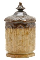 Lot 151 - A Doulton and Watts two tone salt glazed stoneware tobacco jar and cover