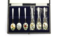 Lot 40 - A cased set of six sterling silver enamel tea/coffee spoons