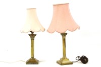 Lot 401 - Two brass Corinthian column table lamps and shades