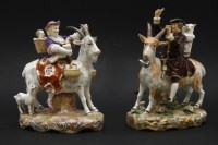 Lot 193 - A pair of 19th Century Continental porcelain groups of figures riding goats