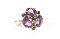 Lot 44 - A sterling silver amethyst and diopside cluster ring
