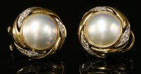 Lot 222 - A pair of cultured mabé pearl and diamond earrings