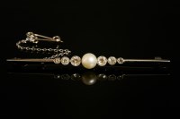 Lot 116 - A pearl and diamond bar brooch