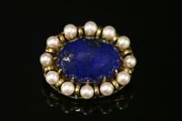 Lot 495 - A Continental lapis lazuli and cultured pearl gold brooch