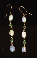 Lot 384 - A pair of opal and chrome diopside gold earrings