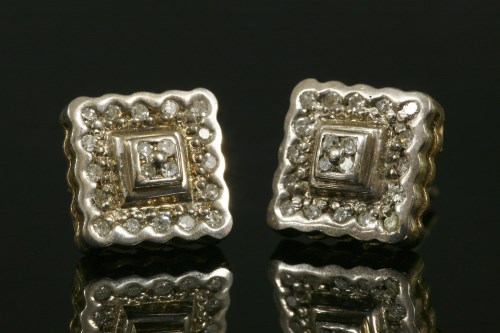 Lot 12 - A pair of 9ct two-colour gold square two-tier diamond cluster earrings