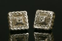 Lot 12 - A pair of 9ct two-colour gold square two-tier diamond cluster earrings