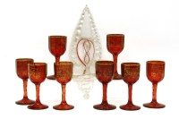 Lot 145 - Eight mid 18th century bohemian red glass wine glasses