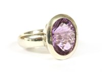Lot 1492 - A sterling silver single stone amethyst ring