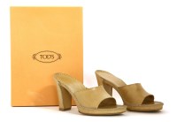 Lot 1416 - A pair of Tod's cream calf leather open toe slip-on high heel shoes