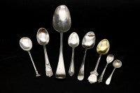 Lot 221 - A collection of silver spoons to include a Georgian table spoon possibly 1754? together with other silver teaspoons