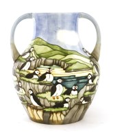 Lot 526 - A Moorcroft 'Puffins' twin-handled vase
