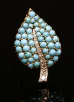 Lot 176 - A turquoise and diamond leaf form ring