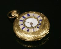 Lot 431 - A gold Swiss enamel half hunter-style fob watch
