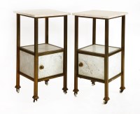 Lot 349 - A pair of French Art Deco brass and marble bedside cabinets