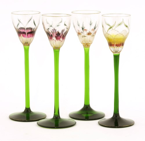 Lot 3 - A set of four Art Nouveau liqueur glasses