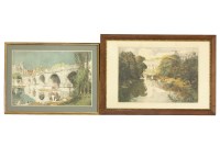 Lot 536 - William Monk (1863-1937)
Two Views of Warwick Castle and Richmond Bridge with punts
Coloured etchings. 
60.5 x 42.5cm; 43 x 59.5cm (2)
