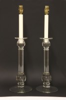Lot 273 - A pair of modern glass candlestick table lamps and shades