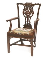 Lot 164 - A Chippendale-style mahogany elbow chair