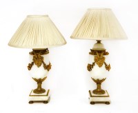 Lot 159 - A pair of white marble table lamps