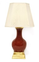 Lot 157 - A Chinese sang-de-boeuf vase table lamp