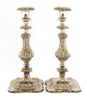 Lot 383 - A pair of Victorian silver-plated candlesticks