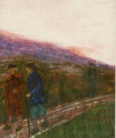 Lot 460 - Carel Weight RA (1908-1997)
TWO OLD LADIES AND A MAN ON A PATH IN A HILLY LANDSCAPE
Signed u.r.