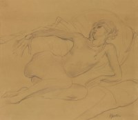 Lot 441 - Sir Jacob Epstein (1880-1959)
RECLINING FEMALE NUDE WEARING A NECKLACE AND A BRACELET
Signed l.r.