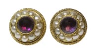 Lot 309 - A pair of Victorian gold amethyst and split pearl earrings