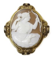 Lot 339 - A Victorian gold carved shell cameo brooch depicting Diana