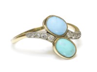 Lot 321 - An Edwardian turquoise and diamond crossover ring