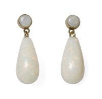 Lot 324 - A pair of gold opal drop earrings