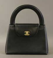 Lot 1089 - A Chanel black caviar lambskin leather 'Kelly' style handbag