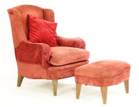 Lot 586 - A beech wood framed armchair and matching stool