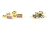 Lot 19 - A pair of 18ct gold diamond and sapphire stud earrings