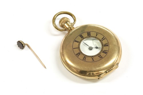 Lot 106 - A collection of items to include a rolled gold half Hunter pocket watch