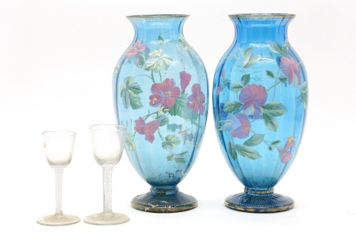 Lot 312 - A pair of 19th century bohemian blue glass vases