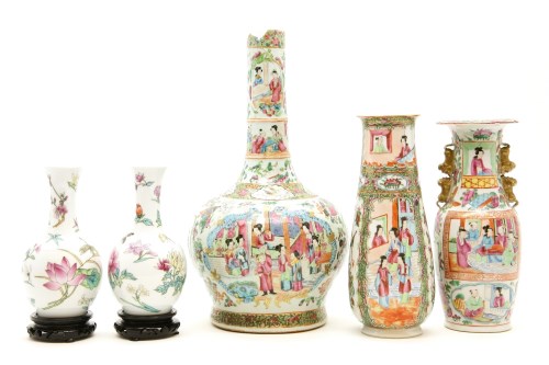 Lot 345 - Three Chinese Canton enamelled vases