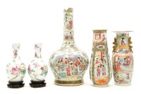 Lot 345 - Three Chinese Canton enamelled vases