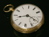 Lot 430 - An 18ct gold key wound open-faced pocket watch