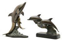 Lot 256 - A modern bronze sculpture of dolphins frolicking in the waves
