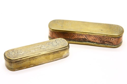 Lot 95 - Two 18th century Dutch brass tobacco boxes