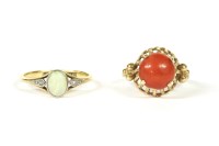 Lot 15 - A gold single stone opal ring