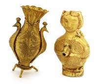 Lot 276 - A Chinese gold double peacock vase
