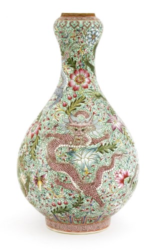 Lot 630 - A Chinese famille rose garlic mouth vase